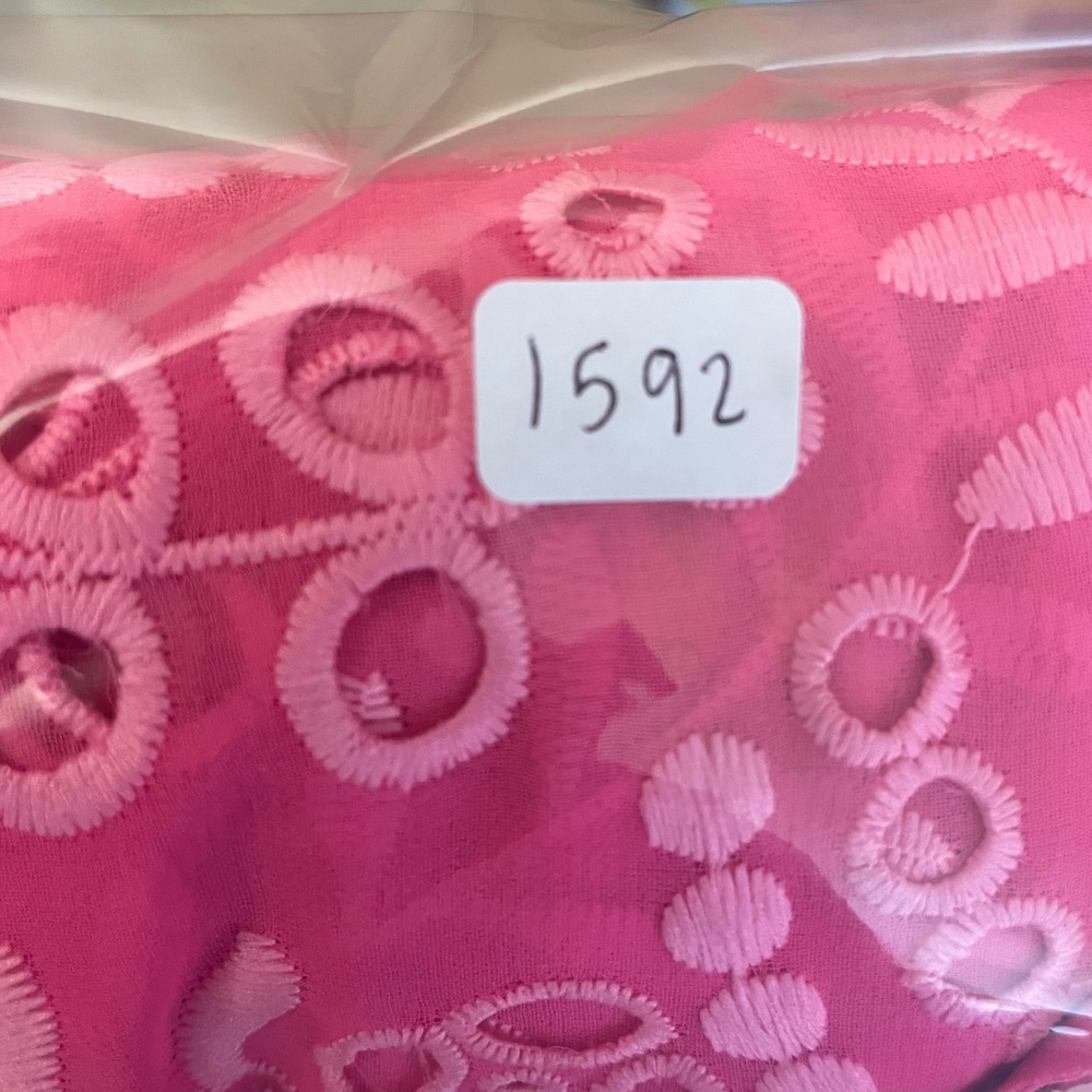 Hot Pink Eyelet Embroidery Button Front Maxi Dress Collared 3/4 Sleeve Scalloped - Picture 7 of 7
